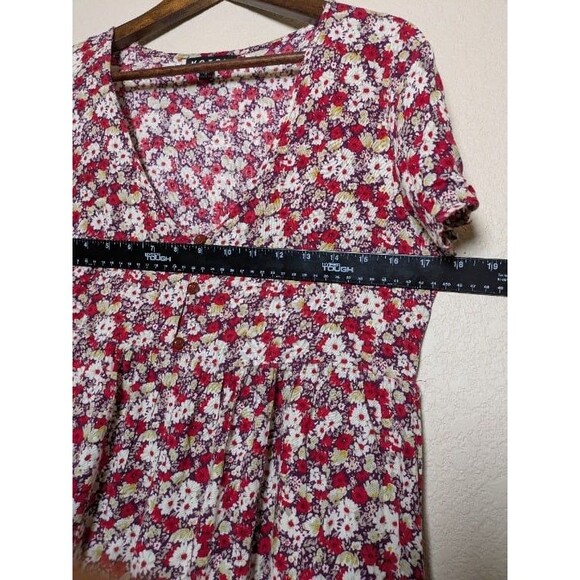 Motel Red Floral Babydoll Mini Dress Size Large Cottagecore Coquette 90s Y2k - Picture 6 of 9